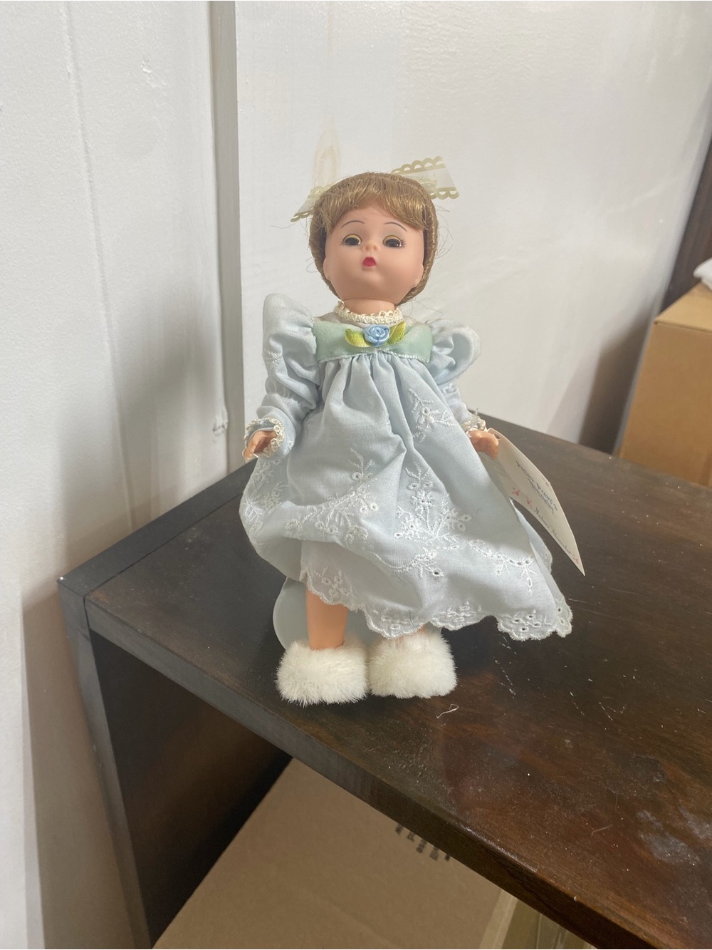 Madame Alexander Light Blue Lace Dress Doll with White Fluffy Shoes
